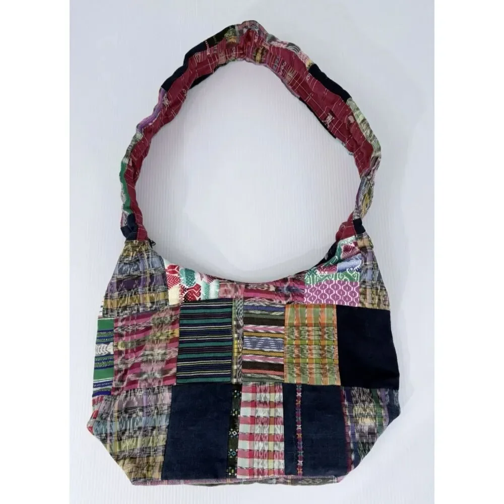 Boho Hippie Hobo Large Shoulder Bag Fabric Purse Patchwork Multicolors - Picture 2 of 8